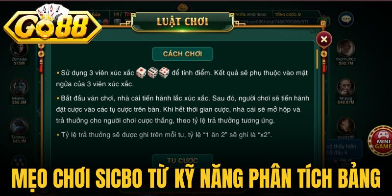 Mẹo Chơi Sicbo - Tuyệt Chiêu Giúp Tối Ưu Hóa Lợi Nhuận 2 Mẹo chơi Sicbo từ kỹ năng phân tích bảng